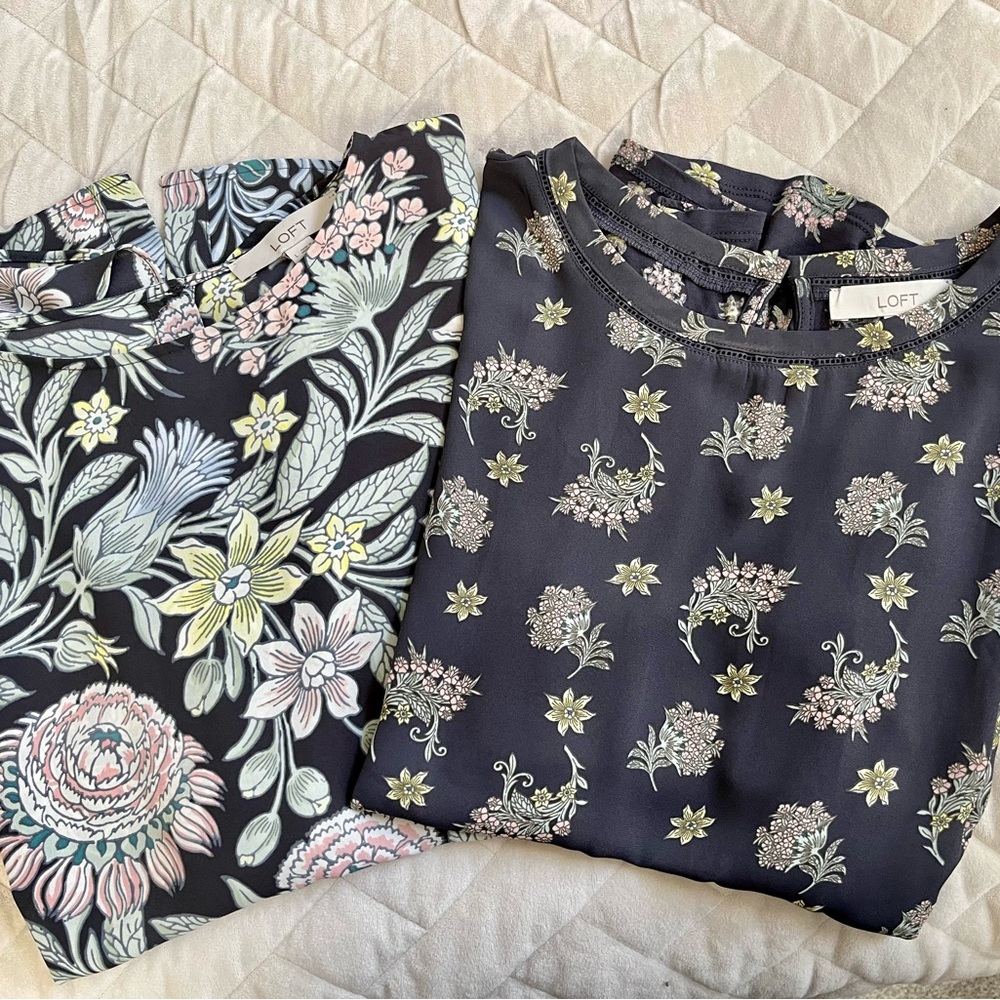 2 LOFT Floral Blouses - size L short sleeve